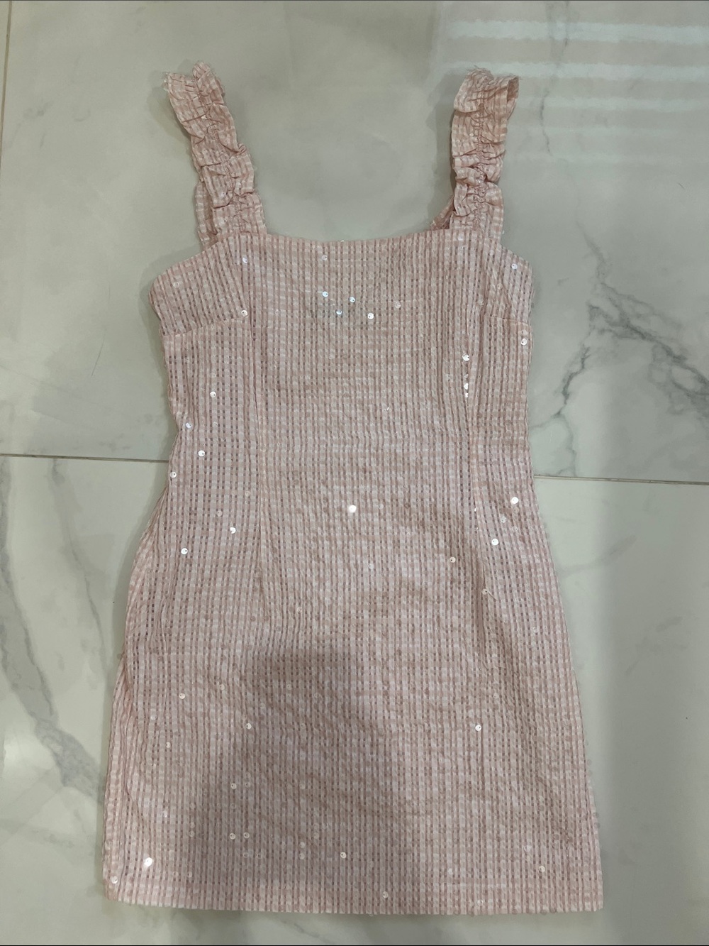 Women Pink Sequin Checkered Dress
